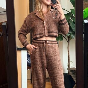 Air Jordan Nike Knit Sweater Set Cardigan + Jogger Pants Mocha Brown Size XS